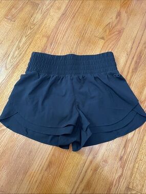 Black Layered Women's Athletic Shorts with Smocked Waistband